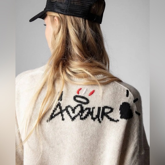 ZADIG & VOLITAIRE Sweater Marcus Jormi Cashmere Crewneck Good Vibes S NWT - Picture 3 of 16